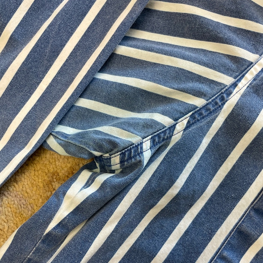 Vintage 1990s Wrangler Brushpopper Pearl Snap Striped Denim Botton Down Shirt - Picture 11 of 13